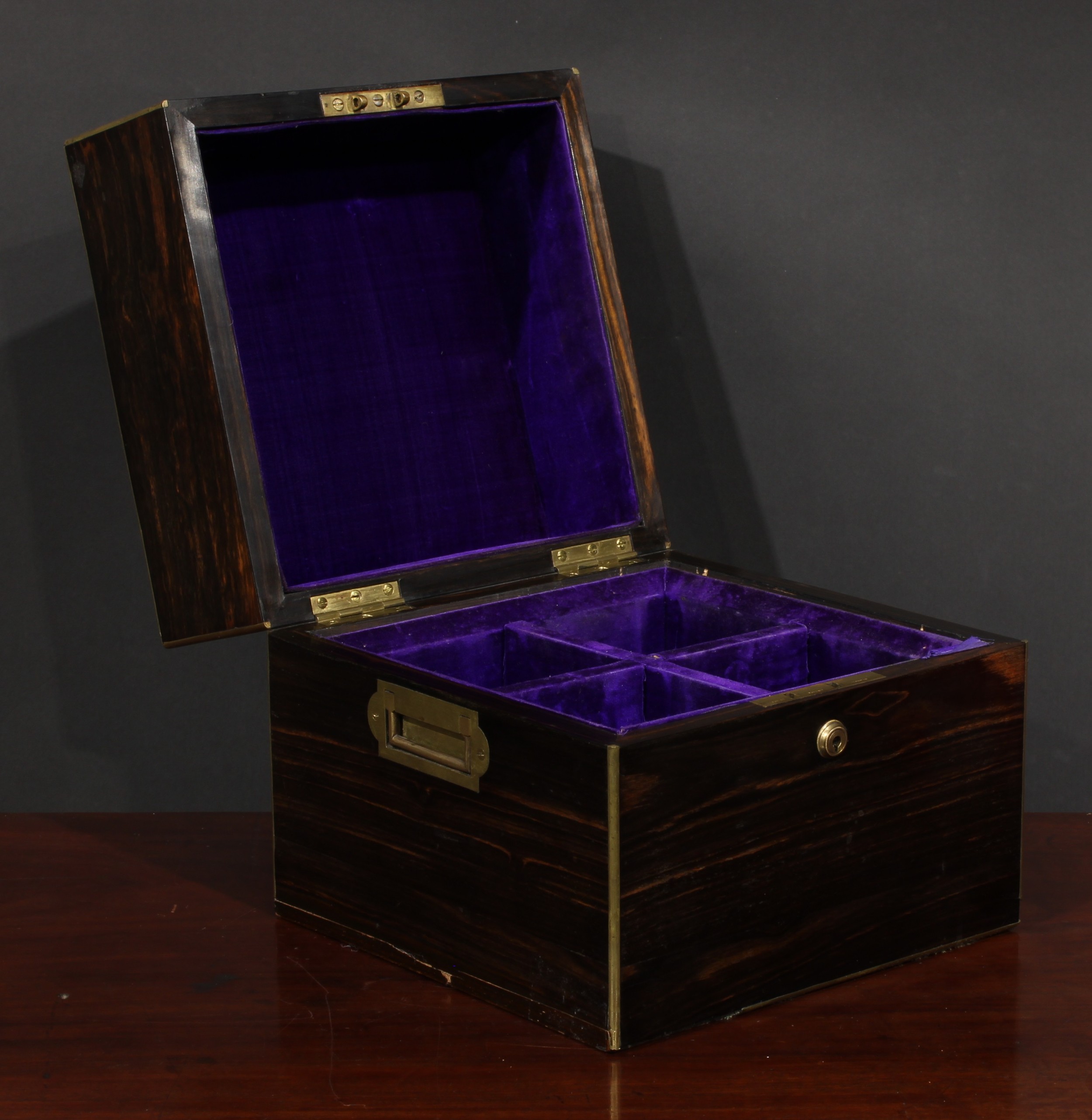 A Victorian coromandel four-section decanter box, hinged cover, flush campaign type handles to - Bild 3 aus 3