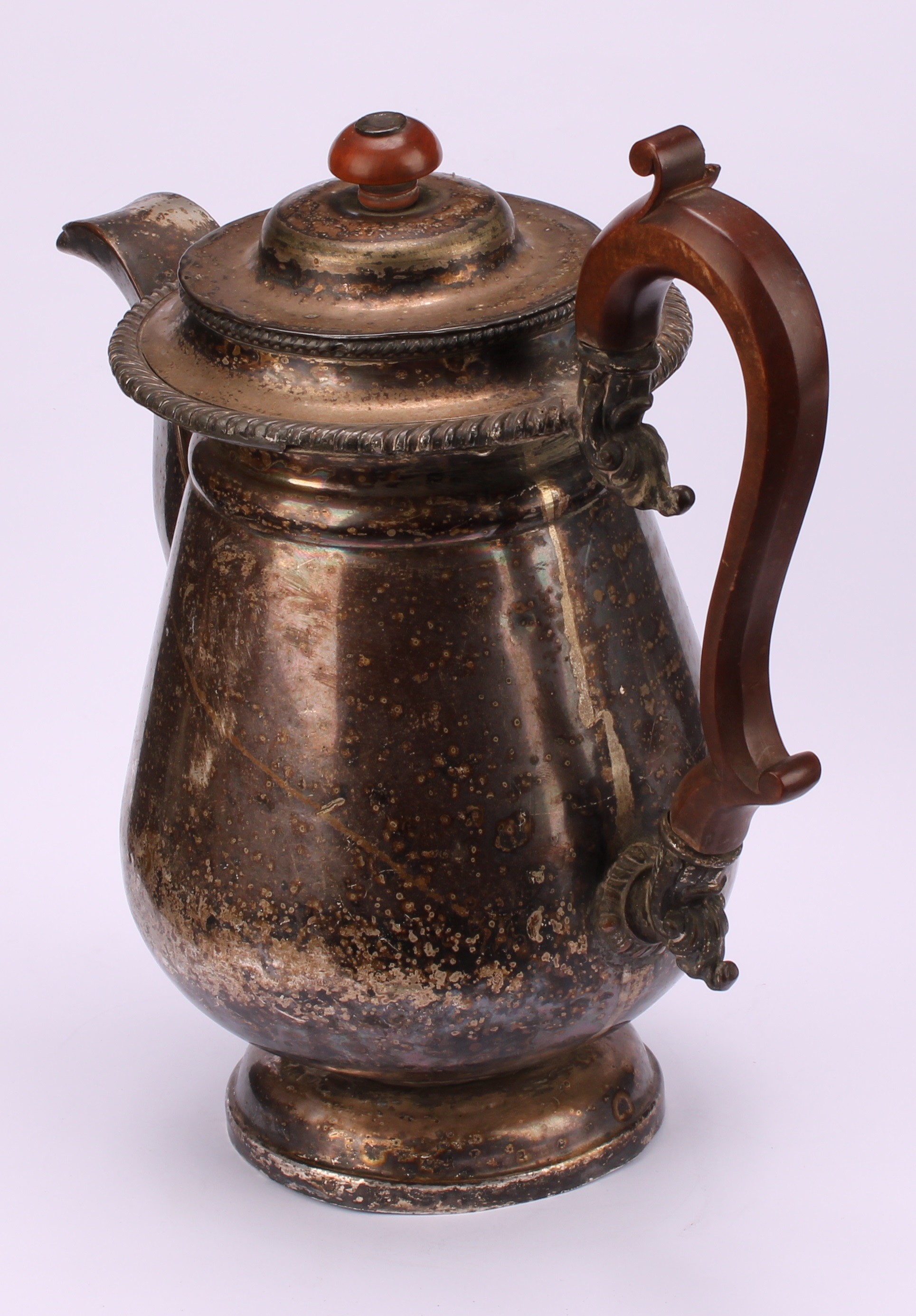 A George IV Old Sheffield Plate hot water jug, hinged cover, gadrooned borders, fruitwood - Image 5 of 5