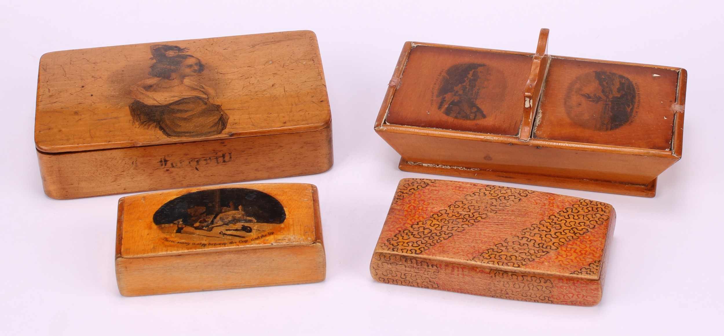 A large 19th century rounded rectangular treen snuff box, probably Scottish, integral hinge, the - Bild 2 aus 10