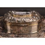 A large Scottish parcel-gilt silver oval table snuff box, possibly Provincial, hinged cover chased
