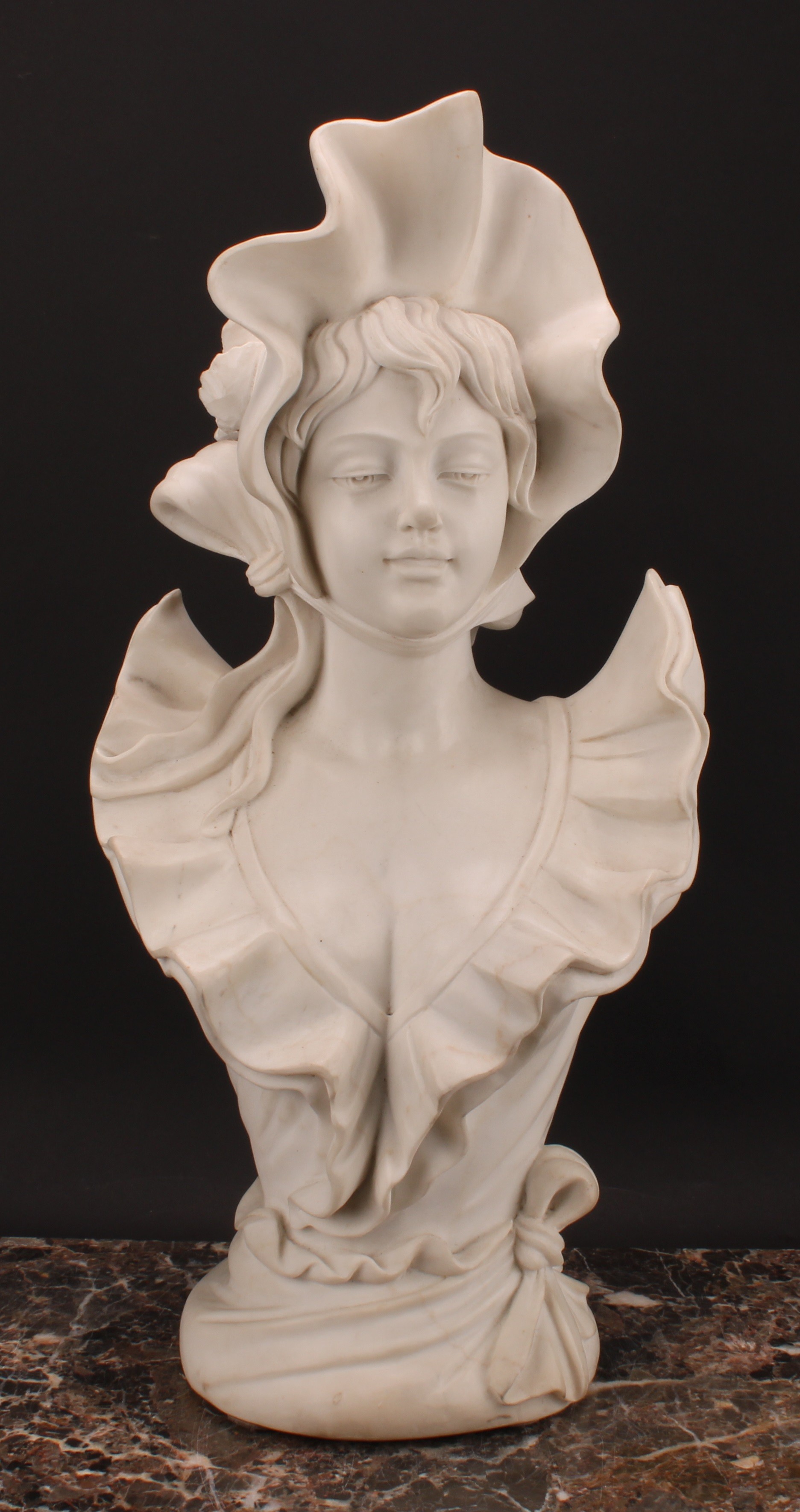 Continental School, a white marble bust, à la mode maiden, 57cm high - Image 2 of 5