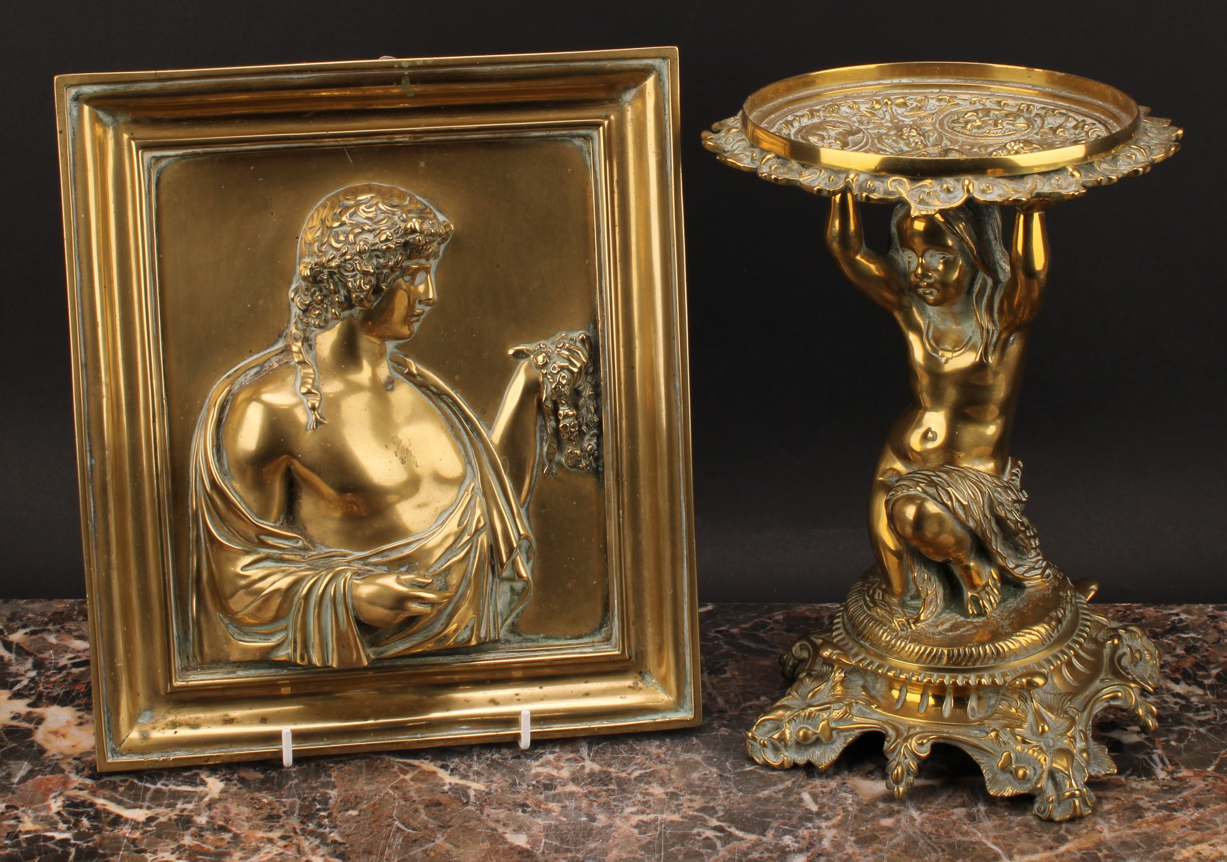 A 19th century brass plaque, cast in the Grand Tour taste with a bust-length portrait of a Classical - Image 2 of 6