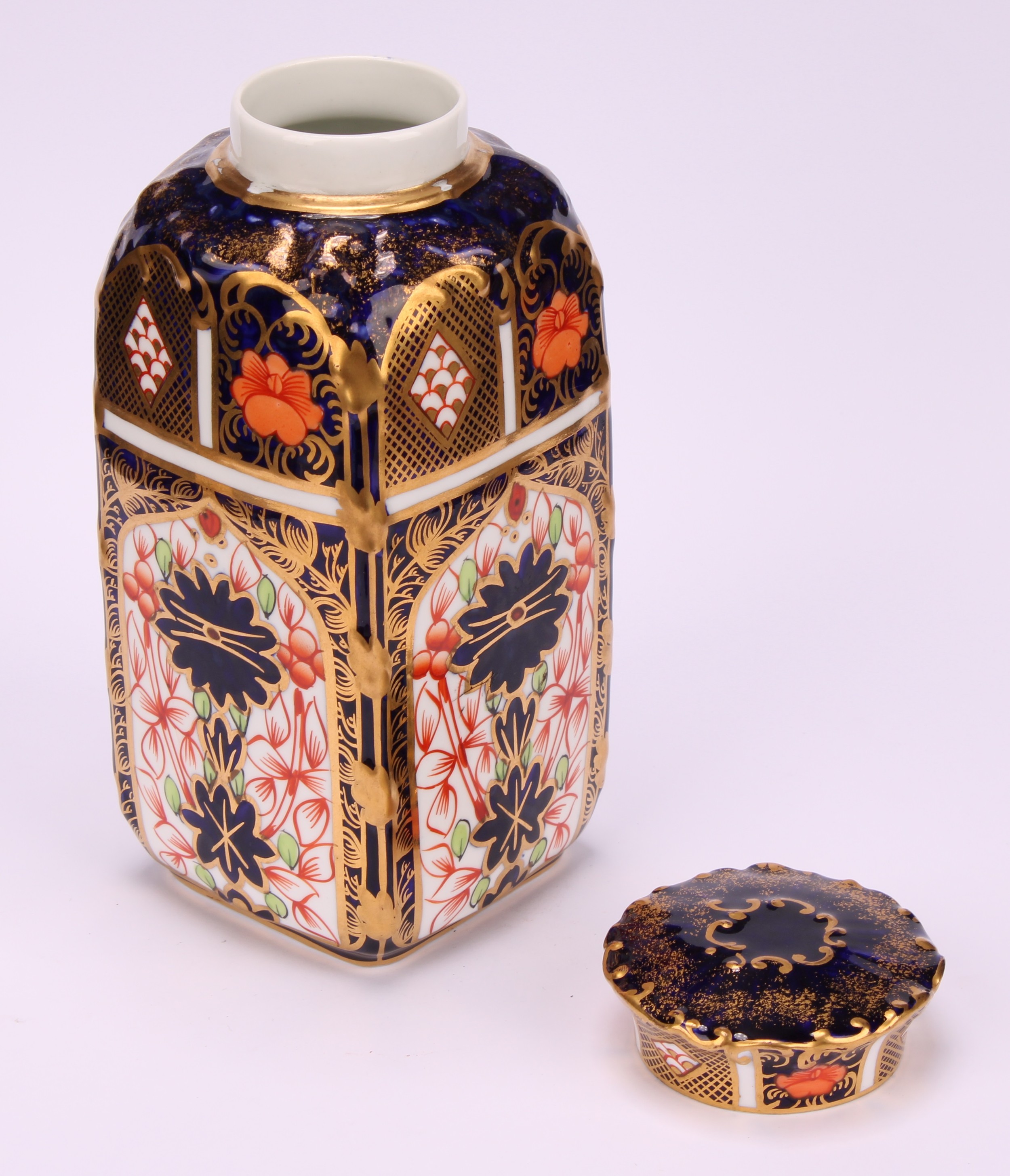 A set of three Royal Crown Derby 1128 pattern shaped rectangular caddies, shaped circular covers, - Image 18 of 19