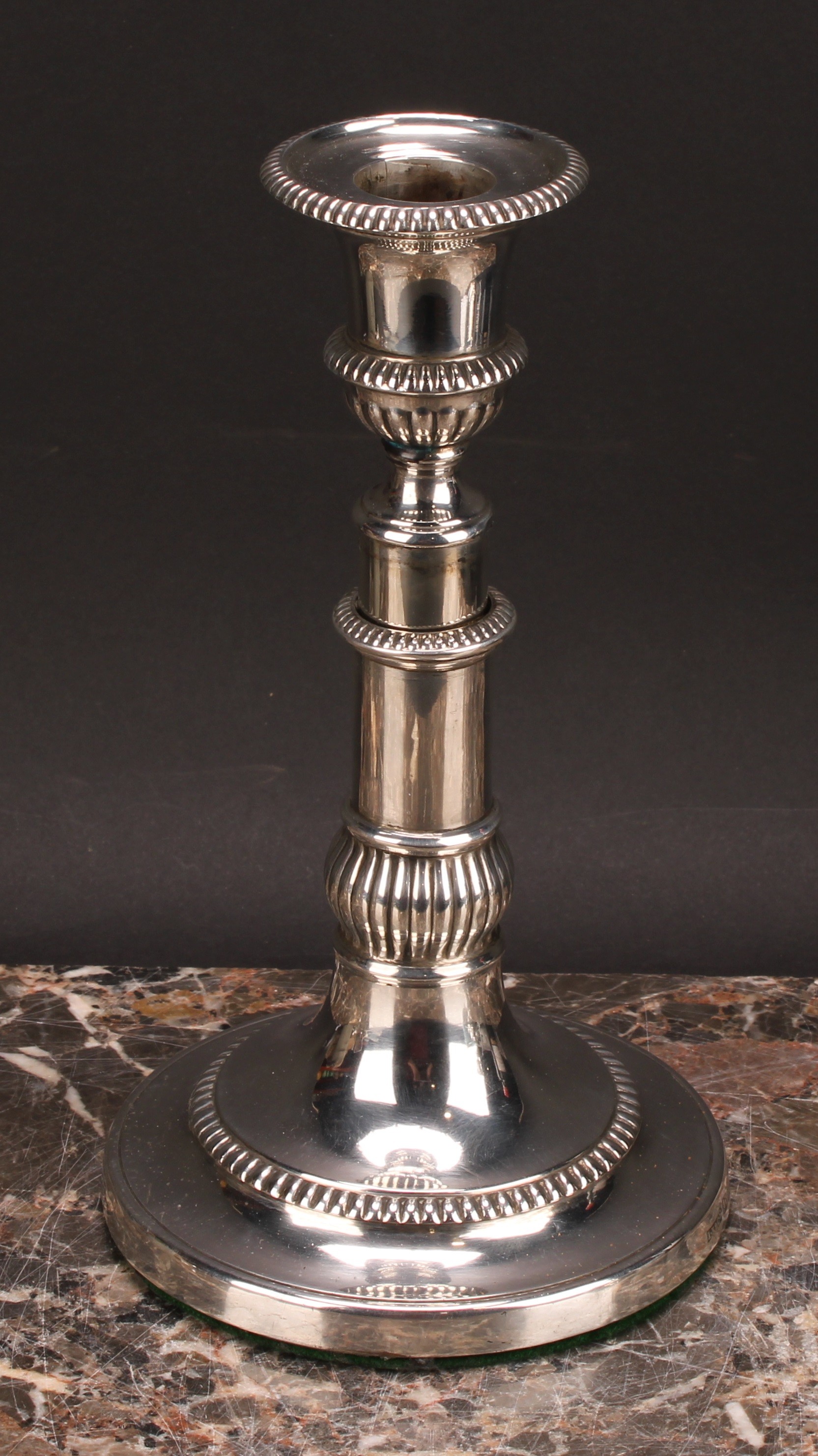 George III silver telescopic candlesticks, campana sconces, fluted borders, 19cm extending to 26cm - Image 5 of 6