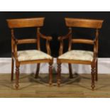 Miniature Furniture - a pair of diminutive William IV design bar back armchairs, scroll arms, drop-