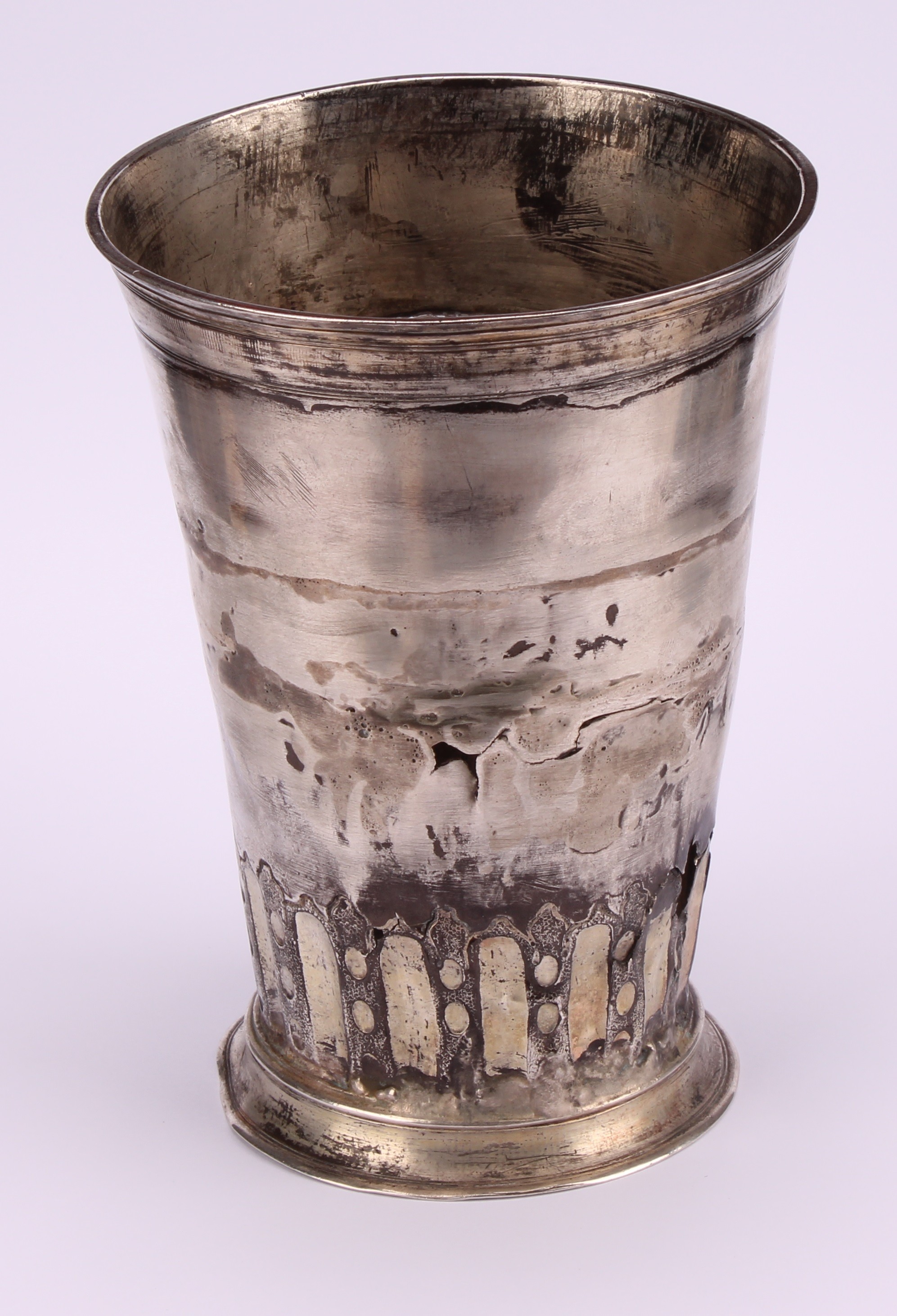 A large German silver tapered cylindrical beaker,fluted band above a skirted base, 15cm high, - Image 2 of 4