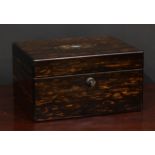 A Victorian coromandel and marquetry rectangular dressing box, hinged cover enclosing a fitted