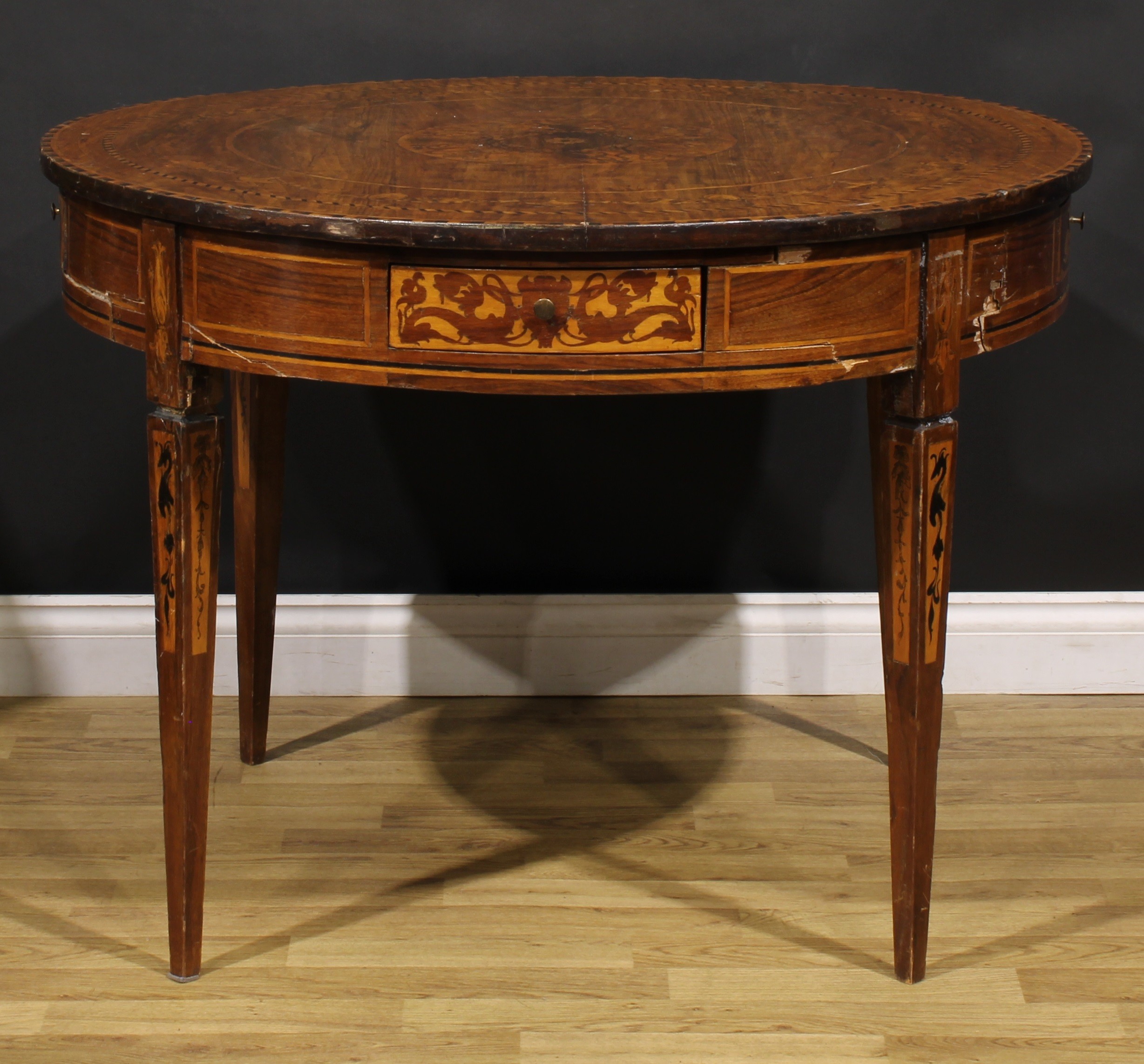An early 20th century Italian marquetry centre table, circular top, tapered square legs, 74.5cm - Image 2 of 2