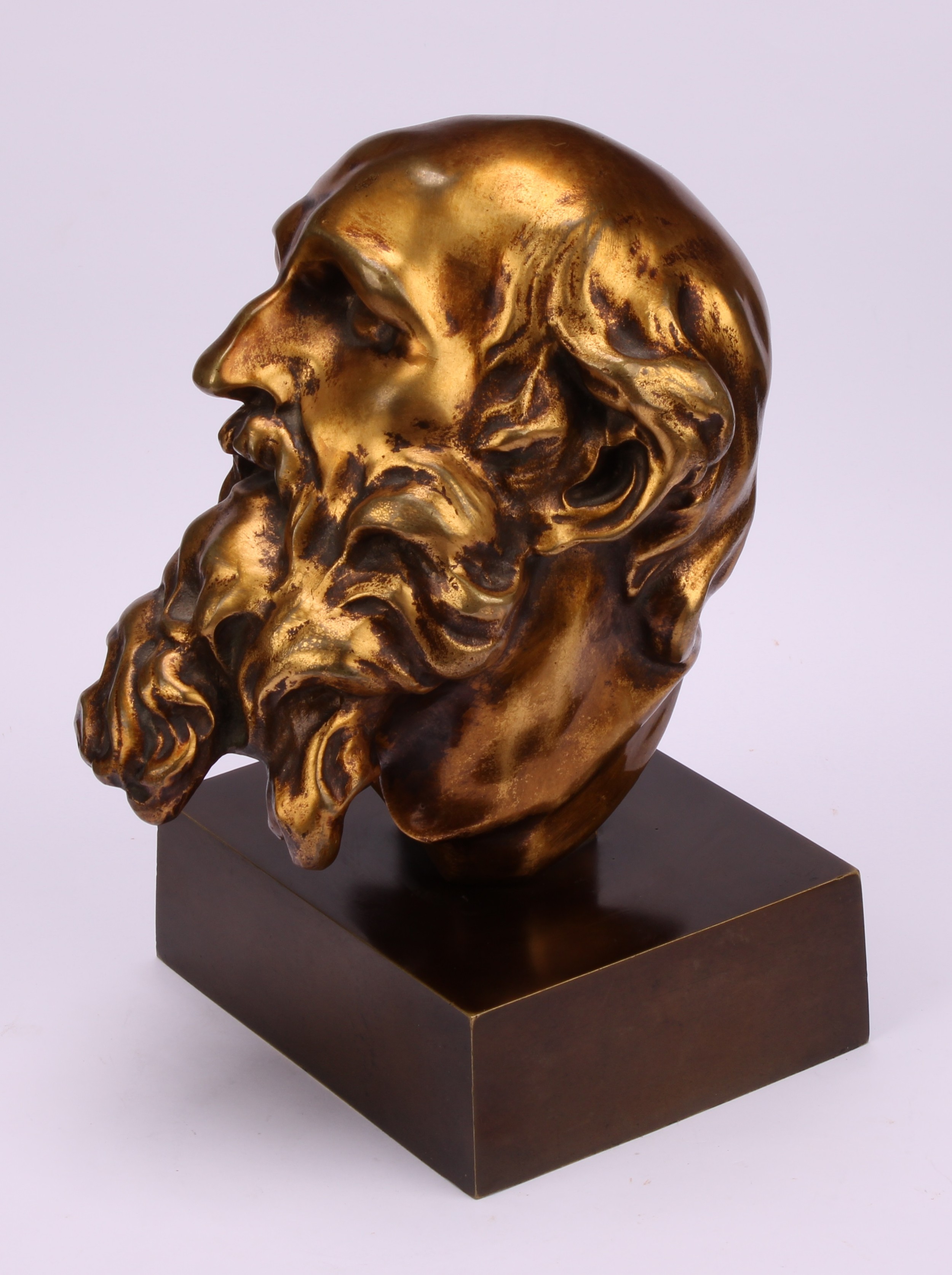 Continental School, a gilt bronze, head of a bearded saint, 20cm high overall - Image 3 of 4