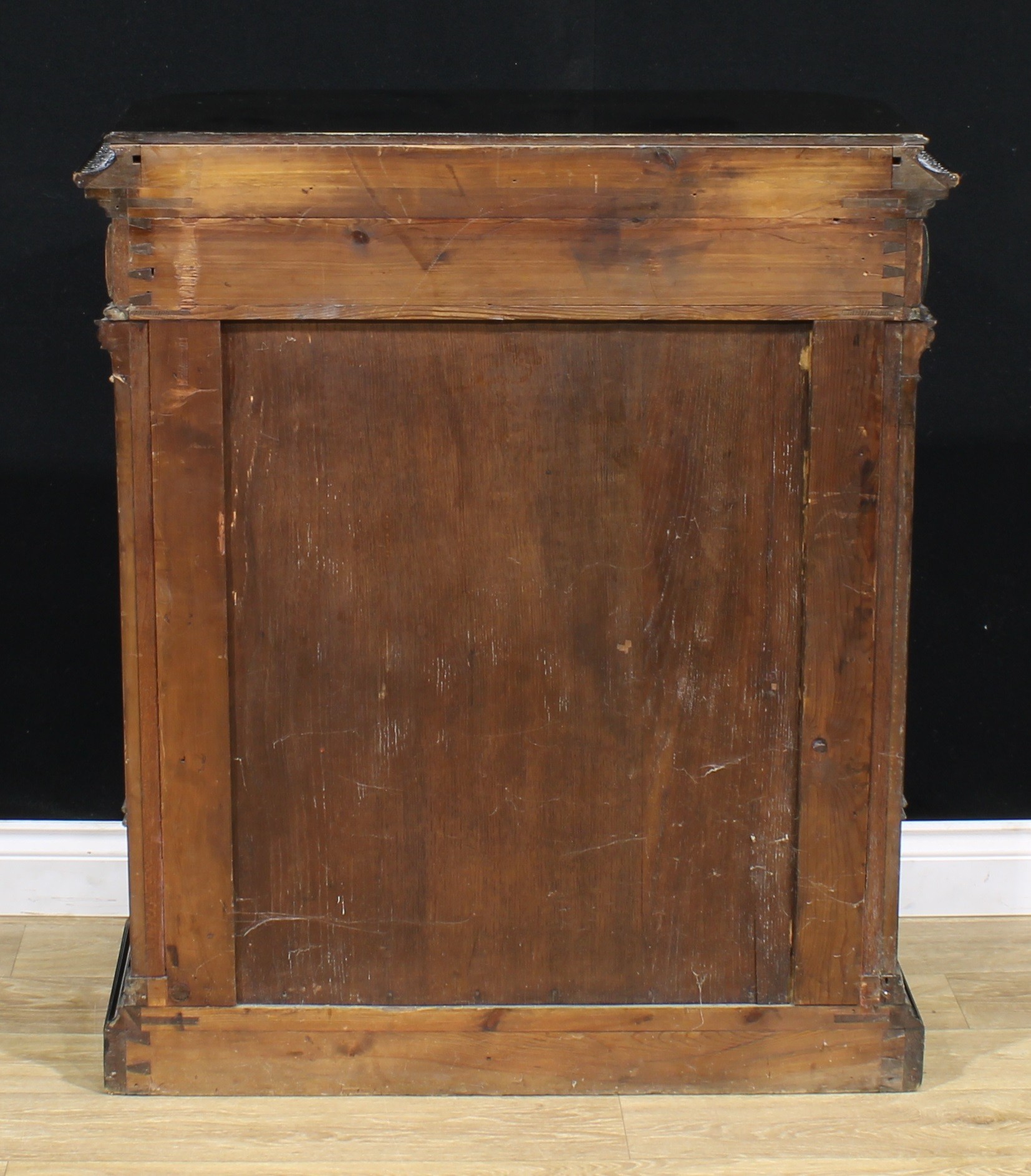 A pair of 19th century Continental ebonised and marquetry pier cabinets, each with a concave moulded - Image 12 of 12