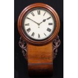 A late Victorian mahogany wall timepiece, 28.5cm circular clock dial inscribed with Roman