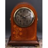 An Art Nouveau mahogany and marquetry bracket clock, by Winterhalder and Hofmeier, 15.5cm circular