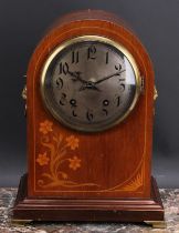 An Art Nouveau mahogany and marquetry bracket clock, by Winterhalder and Hofmeier, 15.5cm circular