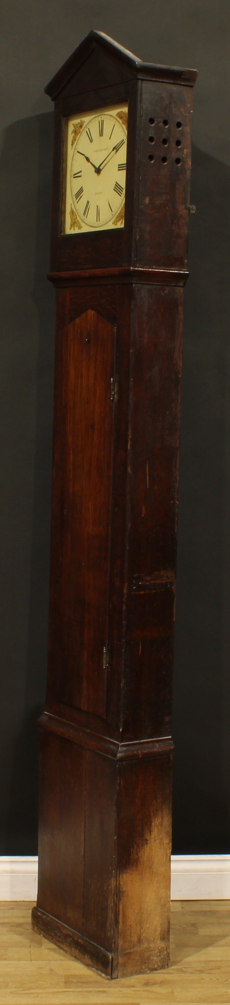 A mid-19th century Derbyshire oak servants’ hall longcase clock, 30.5cm square dial inscribed - Image 3 of 6