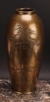 Miura Chikusen (1854 - 1915), a Japanese bronze vase, decorated with figures by trees, 30.5cm high
