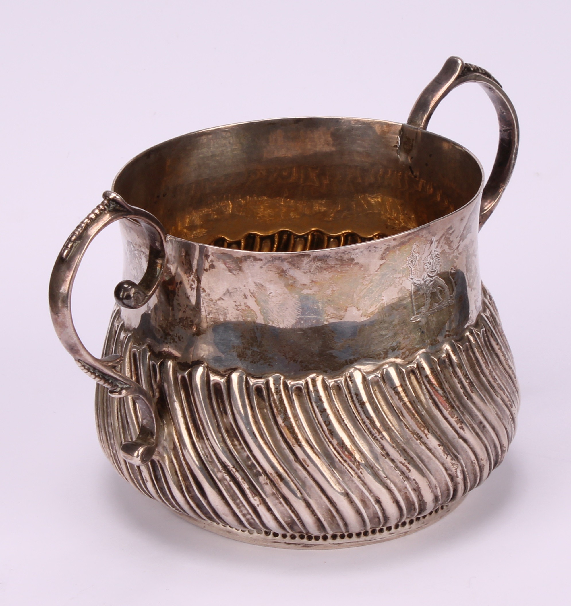 A George III silver wrythen-fluted porringer, of 17th century design, 18cm over handles, London, - Image 3 of 4