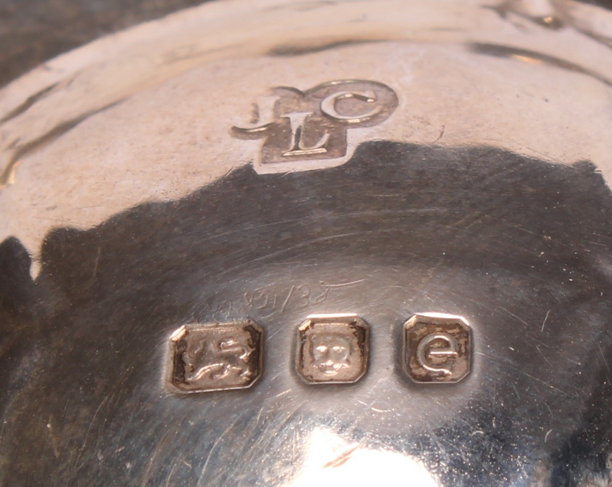 A pair of Elizabeth II silver novelty condiments and stands, modelled as apples, the cast leaf - Image 9 of 16