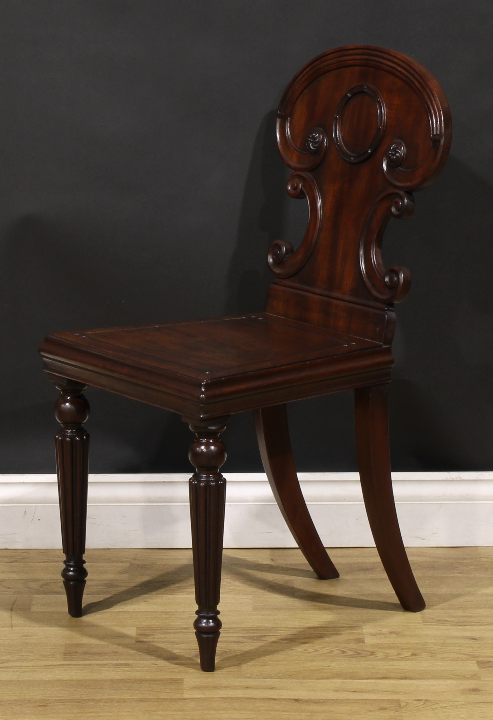 A pair of George IV mahogany hall chairs, in the manner of Gillows of Lancaster and London, each - Image 4 of 9