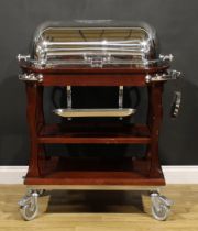 An Art Deco Revival steel and hardwood roast beef trolley or carving trolley, in the manner of