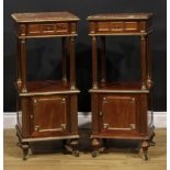 A pair of French Empire design Third Republic period brass mounted and parcel-gilt mahogany tables