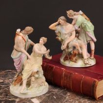 A 19th century K.P.M. Berlin porcelain figure group, Luna-Endimio, depicting Diana and shepherd,