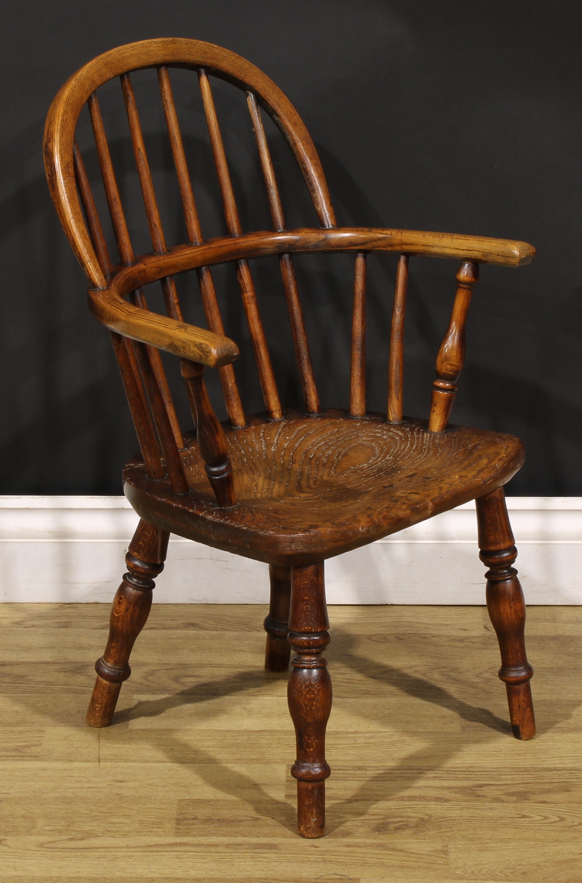 A 19th century ash and elm child’s Windsor elbow chair, 67cm high, 44cm wide - Image 2 of 4