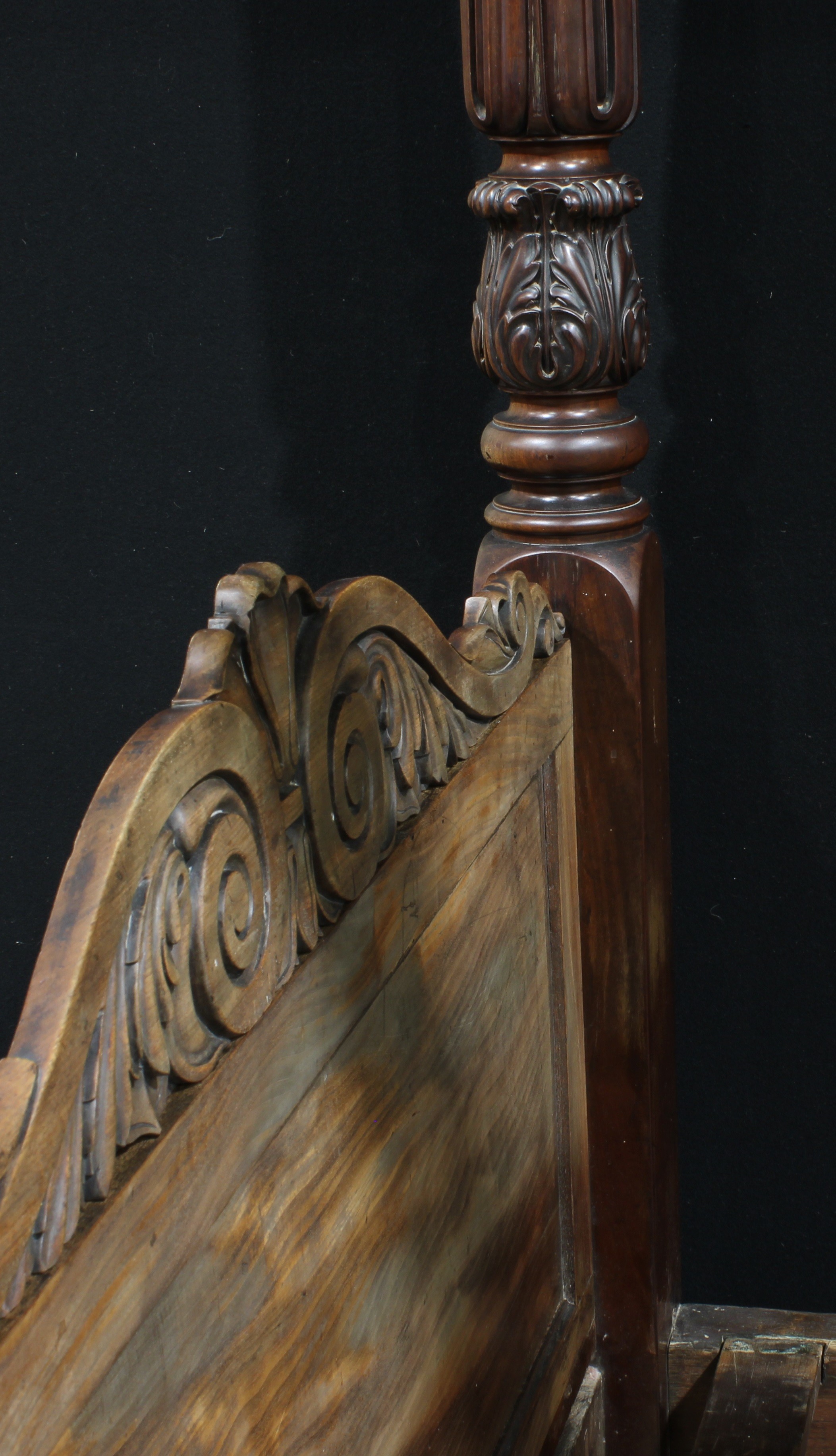 A William IV mahogany four-poster bed, outswept cornice, the headboard columns carved with - Image 2 of 2