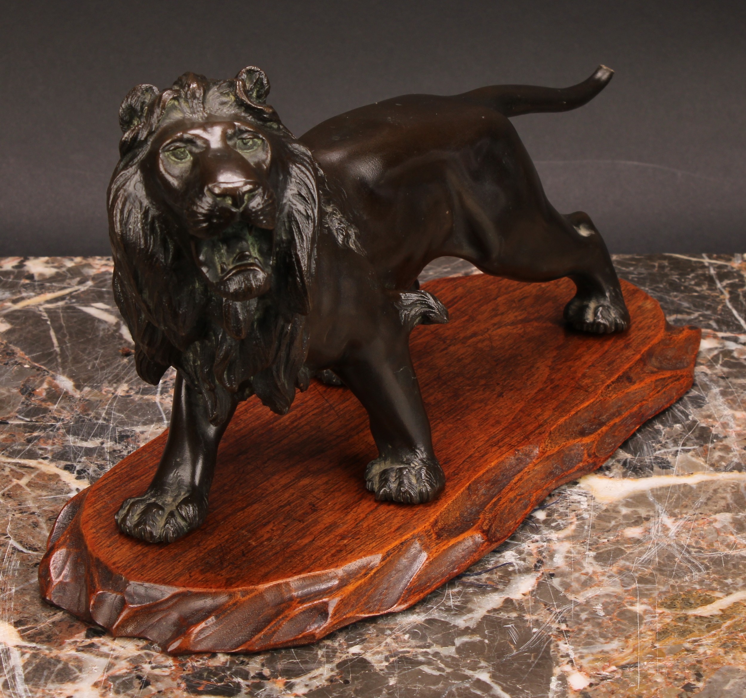 Japanese School (Meiji period), a brown patinated bronze, of a lion, 25.5cm long, signed, Meiji - Image 3 of 5