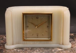 A mid-20th century onyx mantel clock, by Elliott, 9cm square silvered dial applied with Arabic
