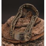 A 19th century American chain-link dog collar, the rectangular plaque inscribed Dr J Hyndman, 46