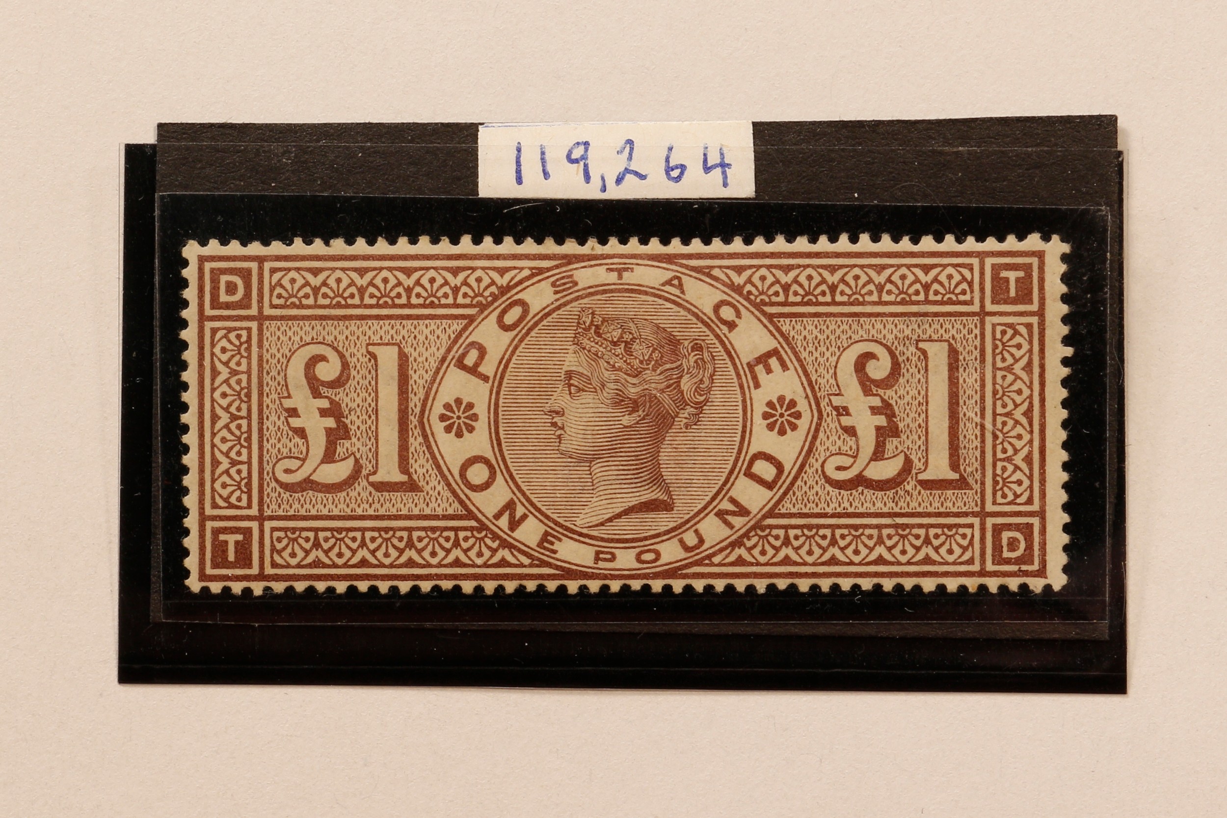 Stamps - QV 1884 £1 brown-lilac WMK 3 crowns very fine, unused own gum ...