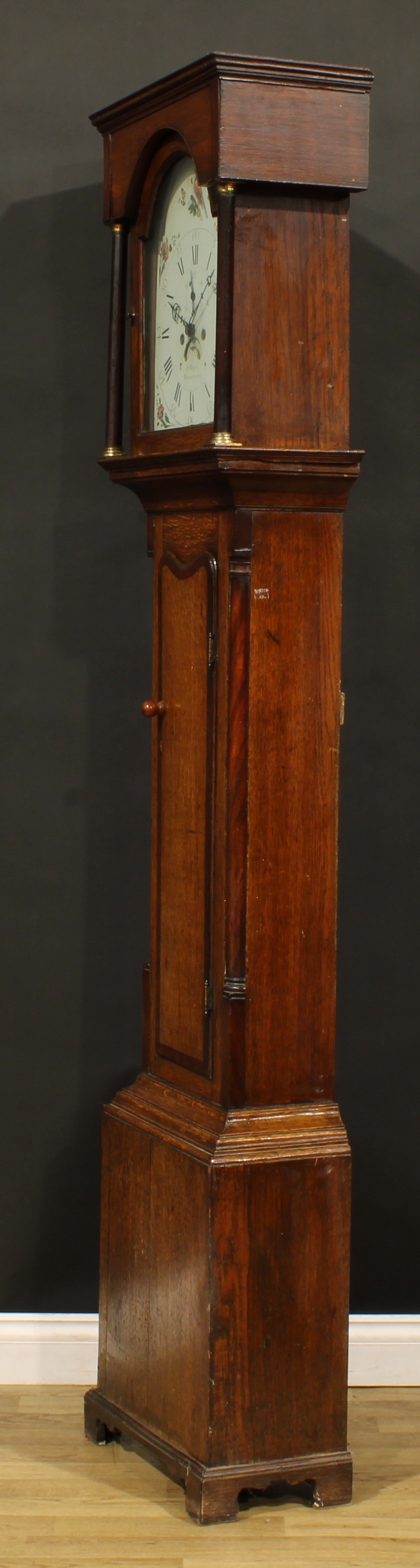 A George III mahogany and oak longcase clock, 31cm arched painted dial inscribed Jno Rogers, - Image 3 of 6