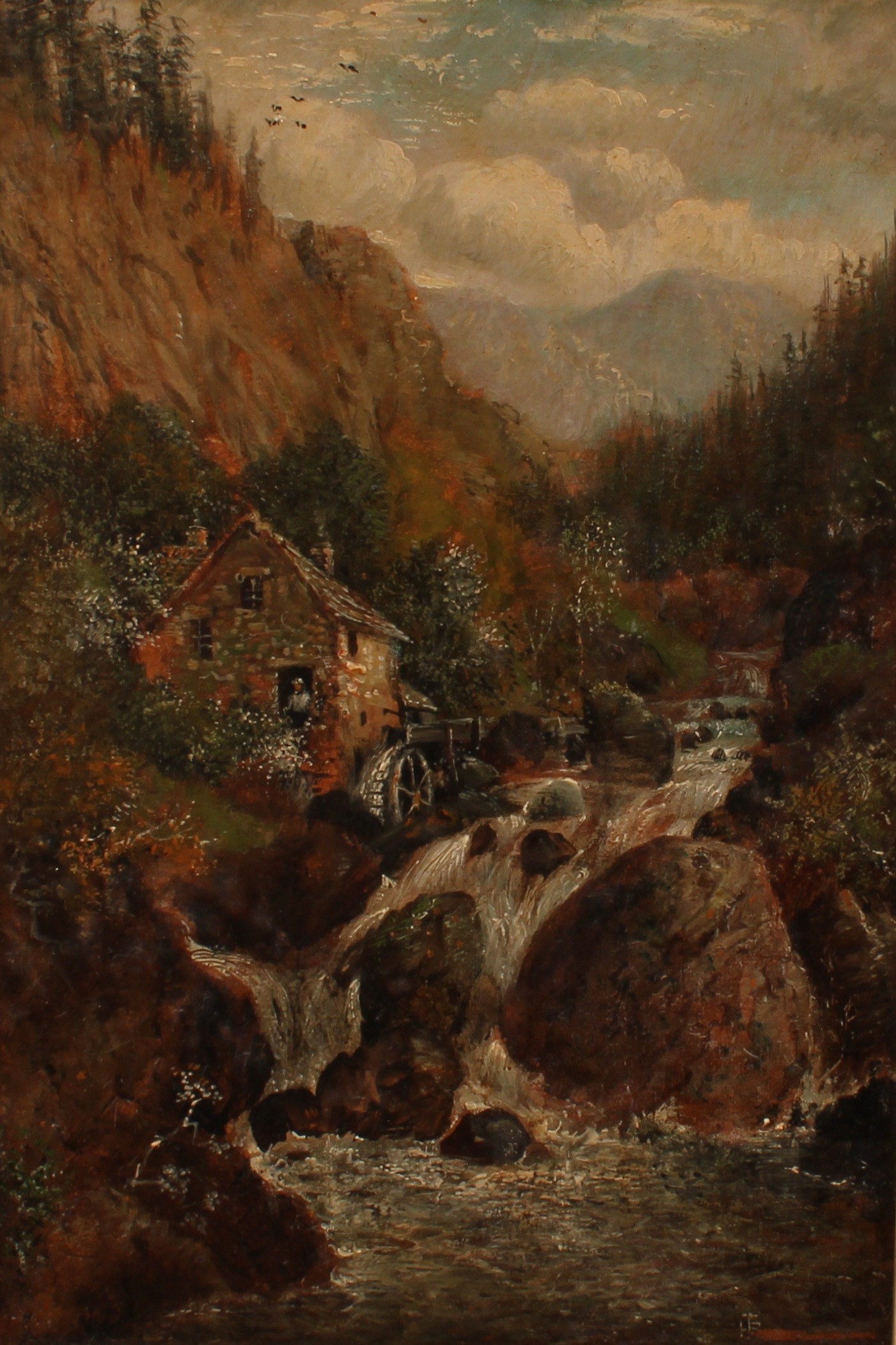 Attributed to H. Thomas Bromley (early 20th century) Old Mill, North Wales, partial monogram, oil on - Image 2 of 5