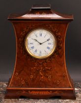 An Art Nouveau rosewood and marquetry mantel clock, 8cm circular enamel dial inscribed with Roman