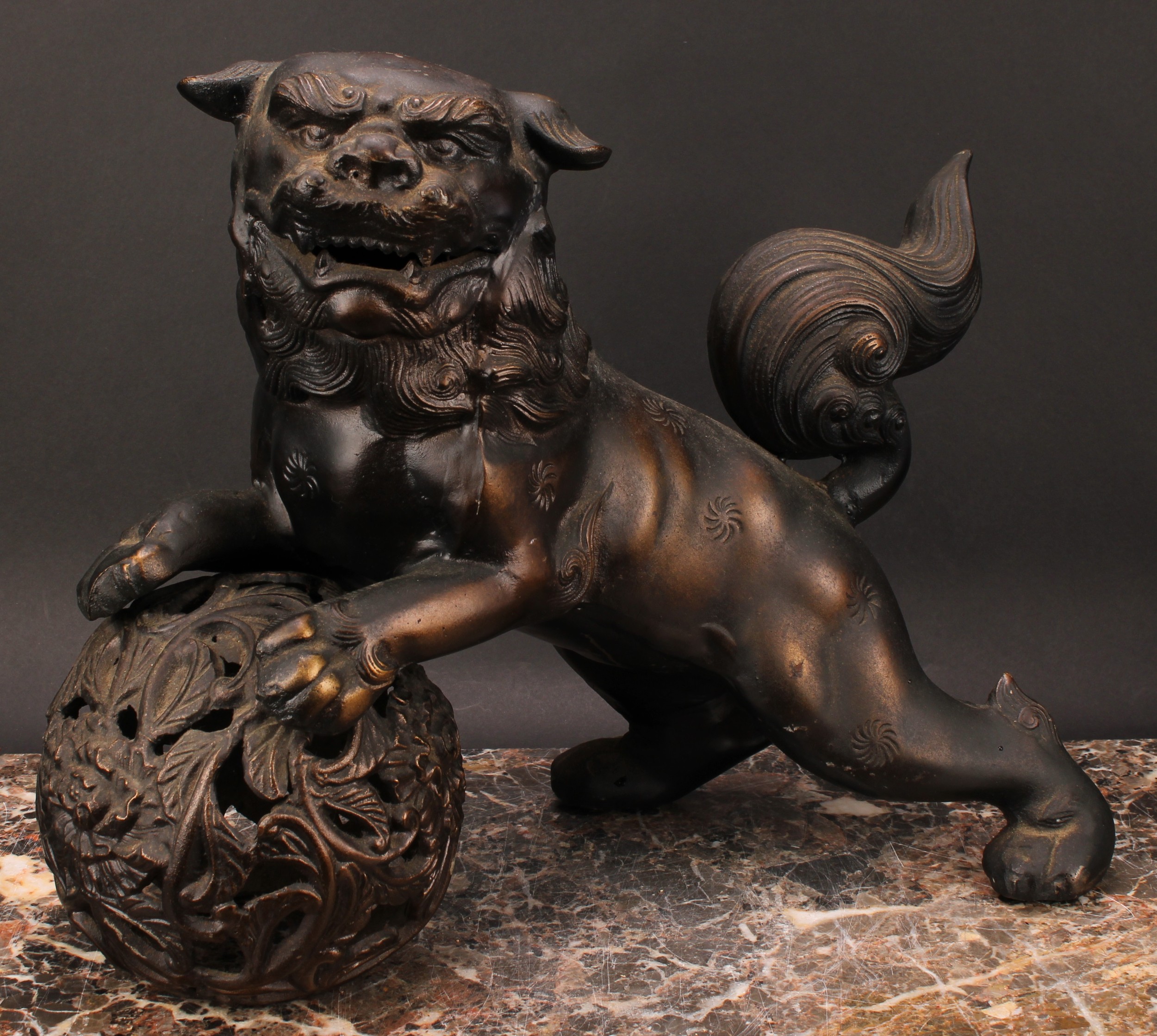 A Japanese bronzed metal koro or incense burner, as a Chinese guardian lion, 32.5cm high - Image 2 of 4