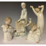 Ceramics - a Lladro figure, 4576, Shepherdess, 23cm high; another, 4870, Boy Awakening, 22cm high;