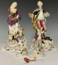 A pair of late 19th century German porcelain figures, courting couple Gamekeeper and Shepherdess,