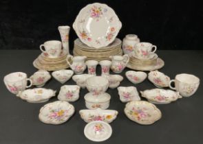 A Royal Crown Derby Posies pattern part dinner and tea service, comprising dinner plates, dessert