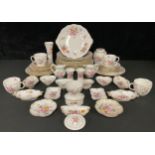 A Royal Crown Derby Posies pattern part dinner and tea service, comprising dinner plates, dessert