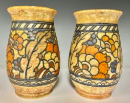 Ceramics - a pair of Crown Ducal Charlotte Rhead Byzantine pattern vases, 17cm high each