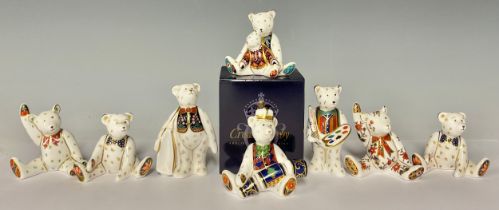 A Royal Crown Derby miniature teddy bear group, Mummy and Charlotte, 6cm, boxed; others similar,