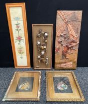 A studio pottery rectangular diorama, Clocks, by Bowen Williams, signed, 60cm x 25cm; a pair of