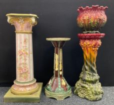 A large Victorian Staffordshire jardiniere stand, as a Corinthian column, decorated with flowers, in