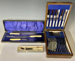 A Viners 24 piece cutlery set, stainless steel, mother of pearl hafts to knives, cased; a Joseph
