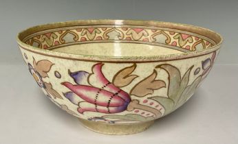 Ceramics - a Bursley ware Charlotte Rhead TL76 Wind Tossed Tulip bowl, 22cm diameter