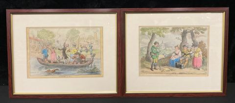 William Henry Bunbury, after, a pair, Anglers of 1611 and Anglers of 1811, caricatures, hand