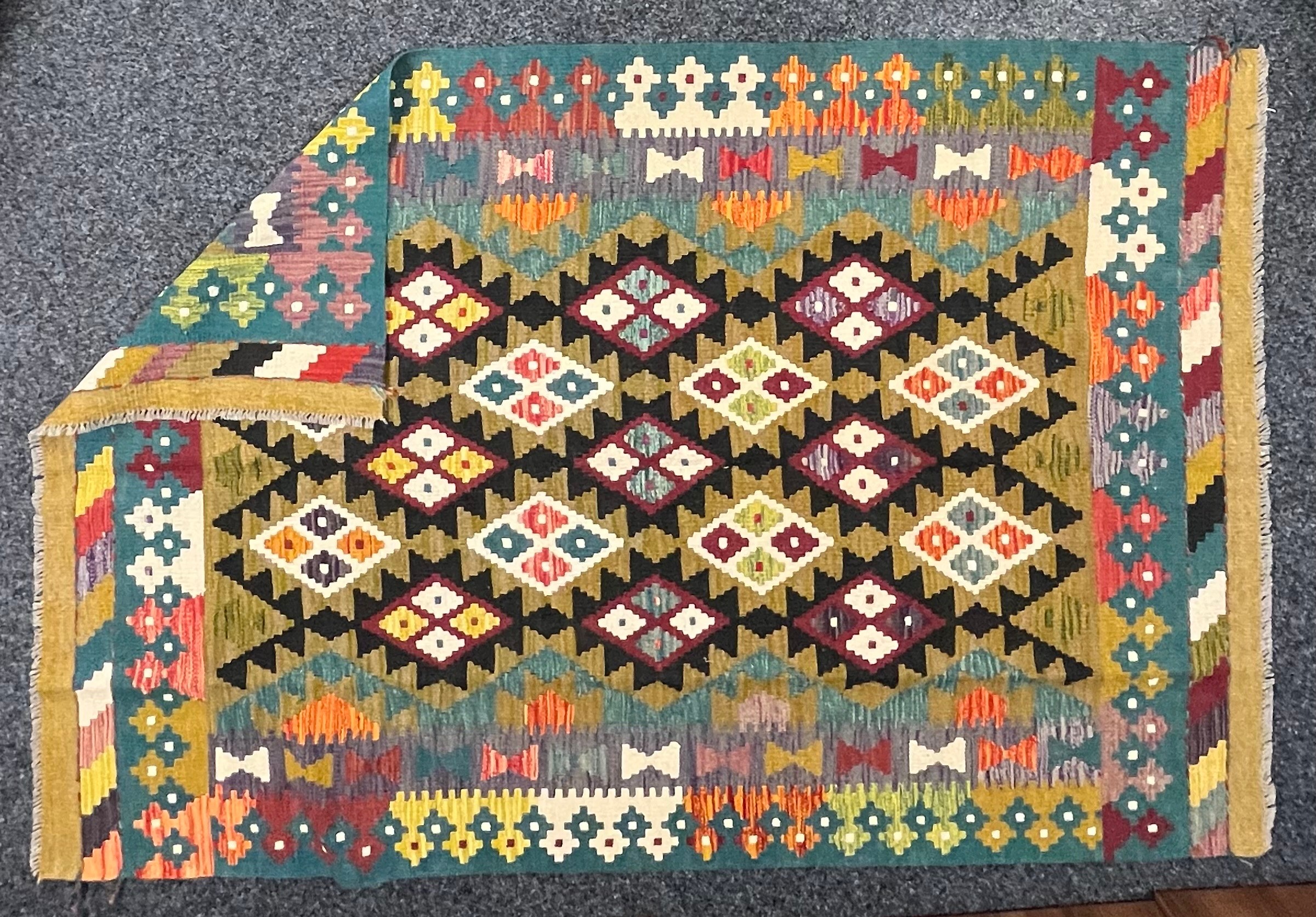 Oriental Rugs and Carpets - a Maimana Kilim, 198cm x 132cm - Image 2 of 2
