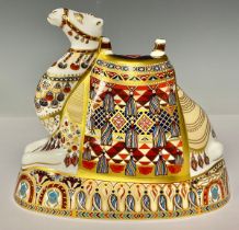 A Royal Crown Derby paperweight, Camel, gold stopper, 18cm, red printed marks and Royal Crown