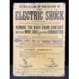 A rounded rectangular shaped tin pictorial wall sign, 'TREATMENT OF ELECTRIC SHOCK', 50.5cm high,