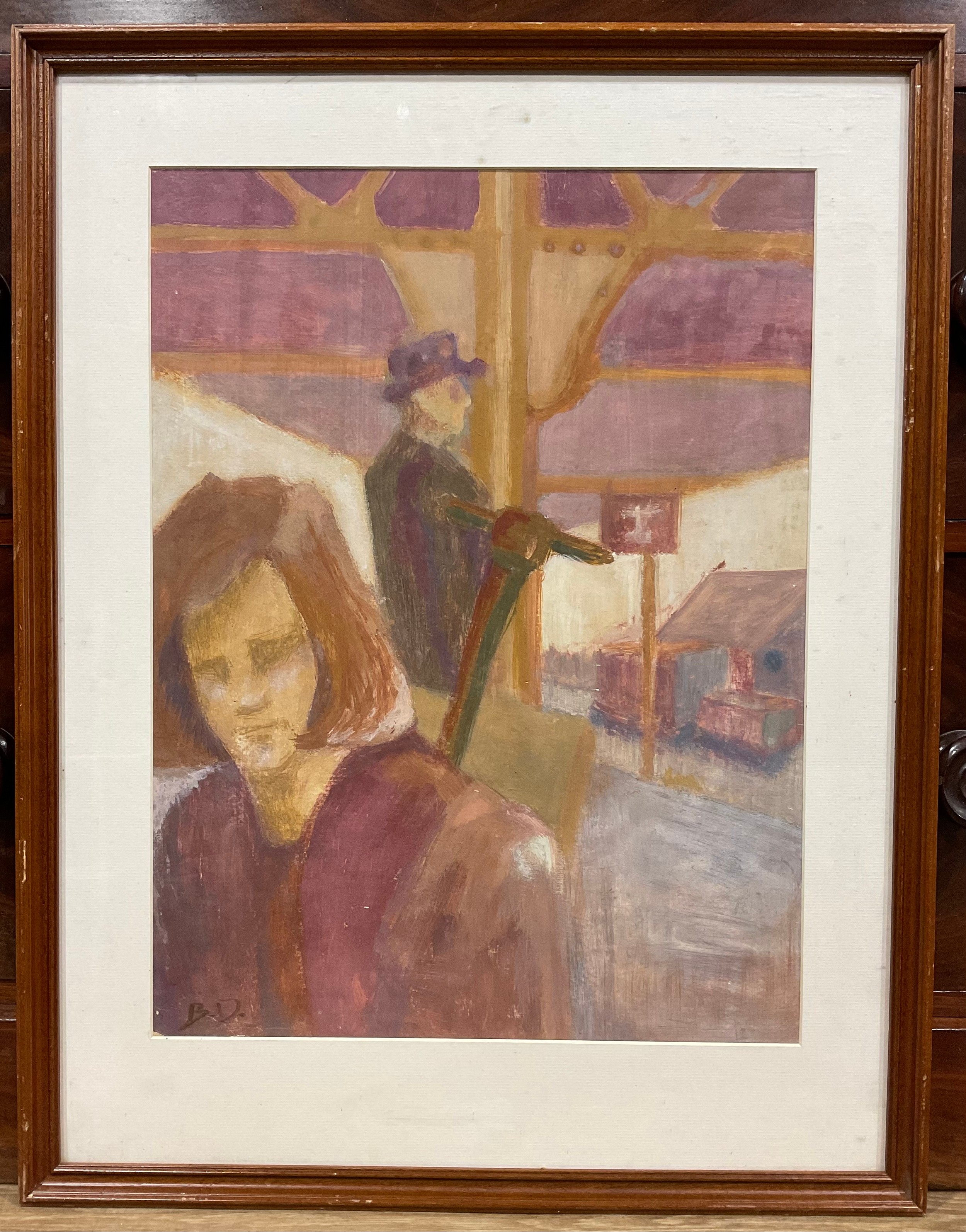 Bernard Dunstan, manner of Modernist Figures signed ‘BD’, oil on paper, 52cm x 38cm - Image 2 of 2